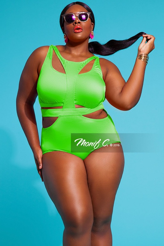 Women's plus sizes one piece cut out bathing suit in lime