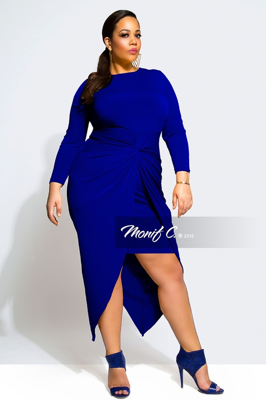 Women's plus sizes 1X 2X 3X knotted dress in royal blue